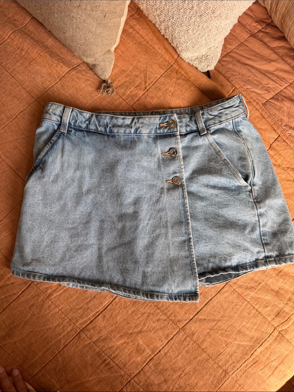 Zara Light Blue Denim Mini Skort with Front Buttons